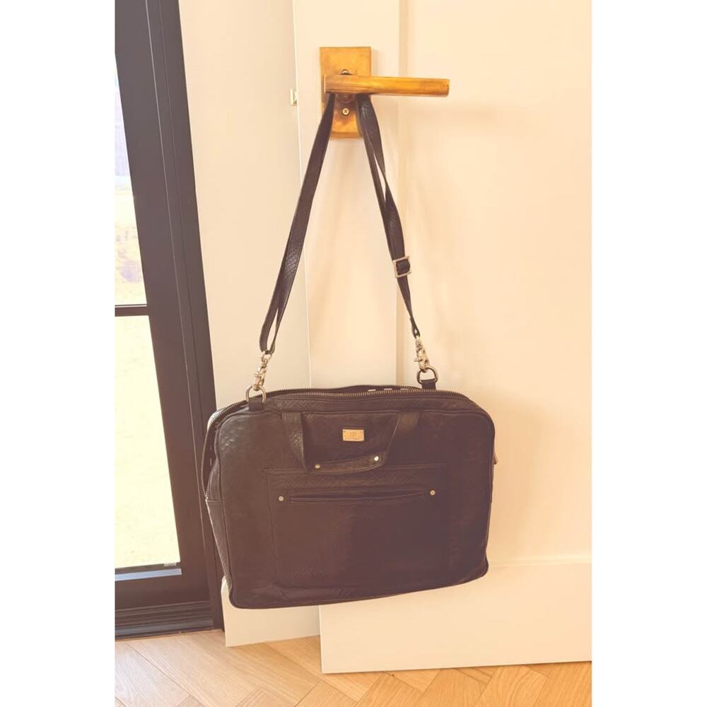 Rebecca Minkoff Black Python Embossed Leather Laptop Bag